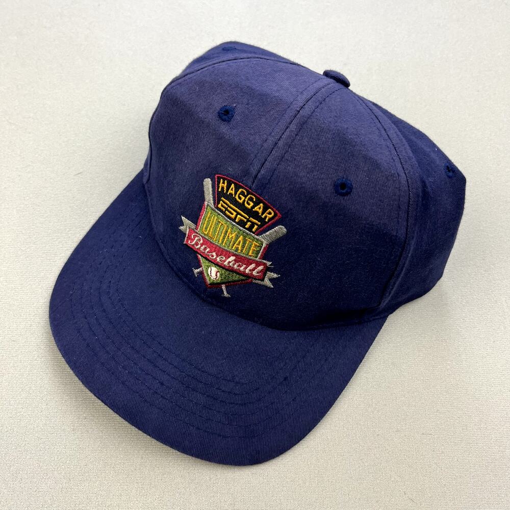 Vintage ESPN Baseball Hat Cap Strapback Navy Blue Haggar MLB Logo Adjustable 90s